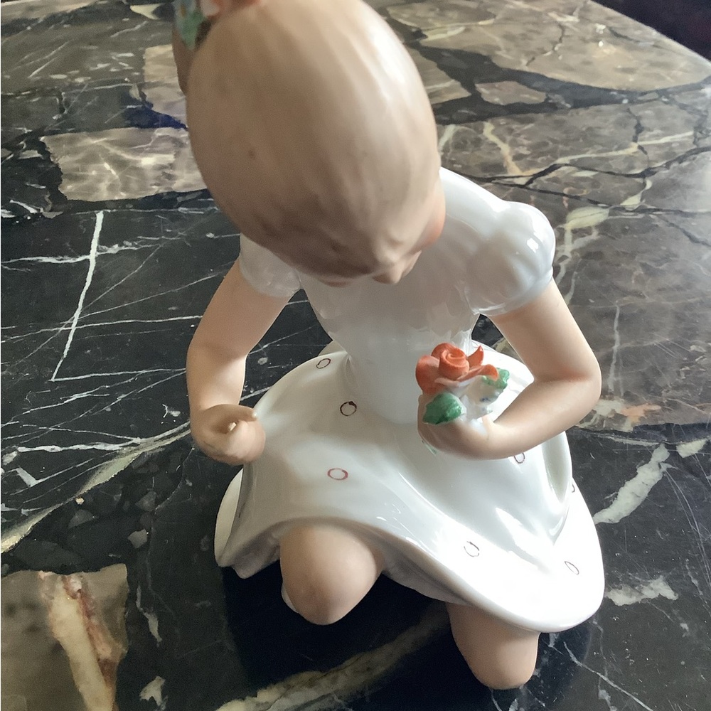 Wallendorf 1764 of Germany girl picking flowers porcelain figurine mid century